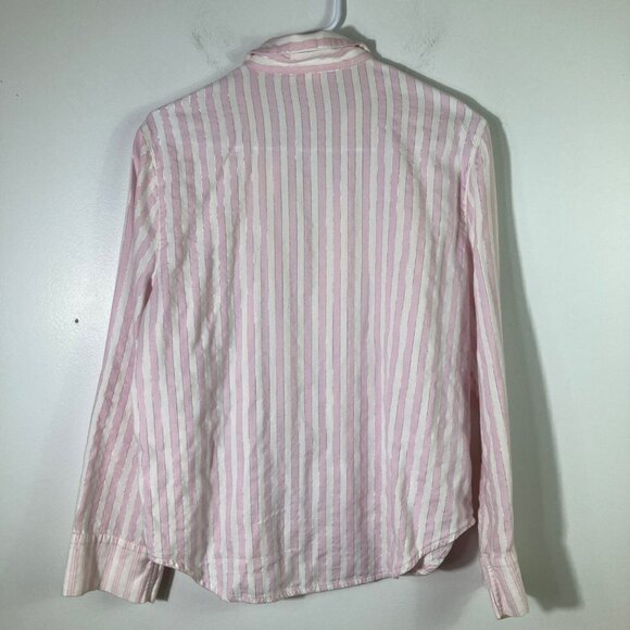 Womens Victoria's Secret Long Sleeve Button‎ Top Pink White Silver Stripe S - Picture 2 of 8